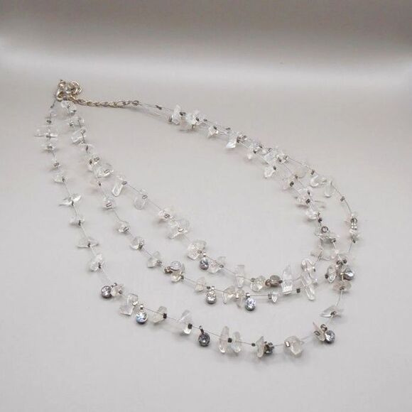 Clear Beaded Multi-Strand Necklace – Adjustable to 18" – Elegant & Lightweight ✨ - Picture 3 of 4